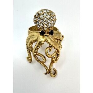 Miss Ellie NYC Giant Squid Ring Gold Tone Rhinestones Adjustable